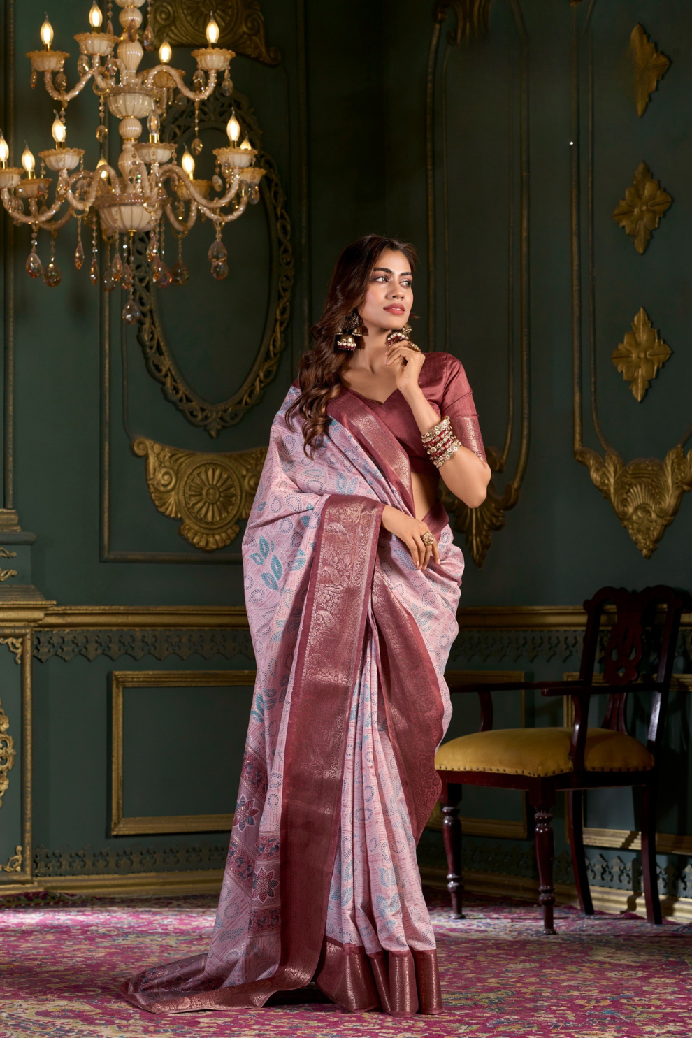 Soft Dola Silk Saree with Foil Print and Dusty Tone Matching - LaVante Fashion