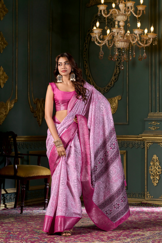Soft Dola Silk Saree with Foil Print and Dusty Tone Matching - LaVante Fashion