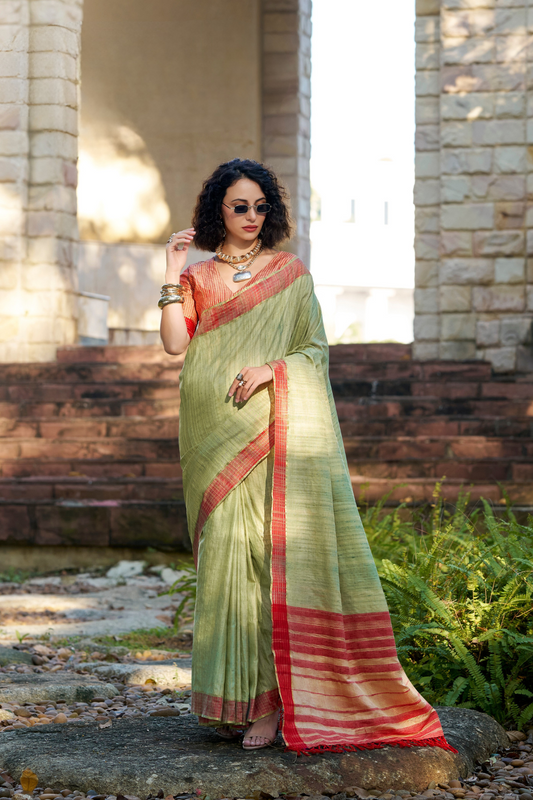 100% Pure Handloom Katan Silk Saree with Traditional Weaving - LaVante Fashion