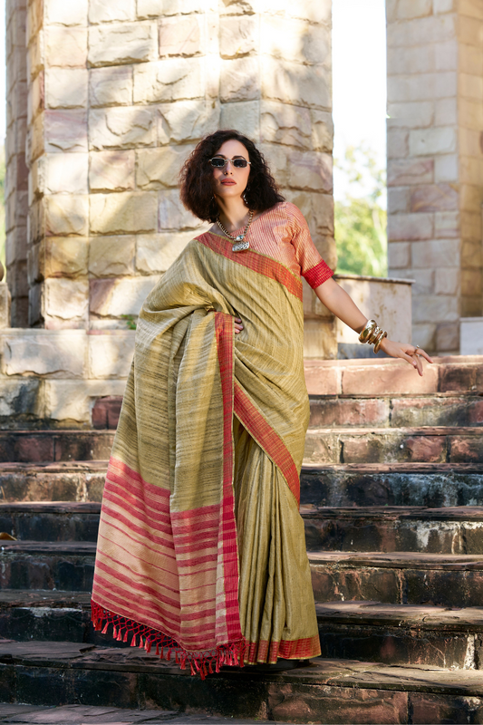 100% Pure Handloom Katan Silk Saree with Traditional Weaving - LaVante Fashion