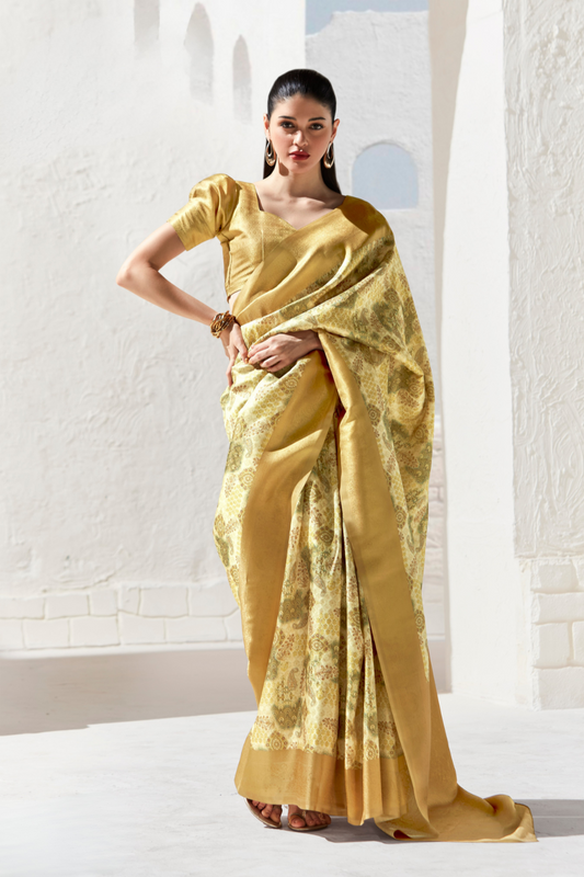 Designer Digital Printed Banarasi Slik Saree in Elegant Aqua Blue