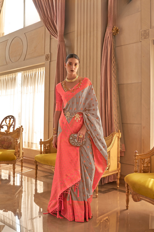 Ethnic Motifs Woven Design Zari Silk Blend Banarasi Saree