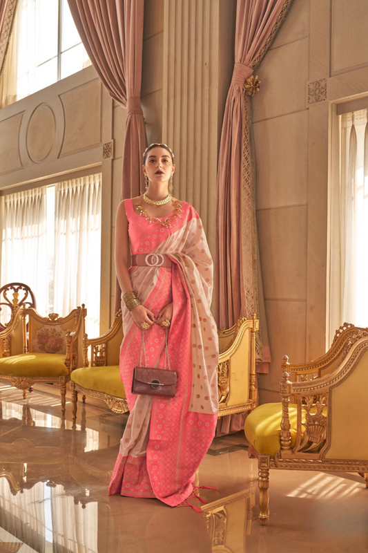 Ethnic Motifs Woven Design Zari Silk Blend Banarasi Saree