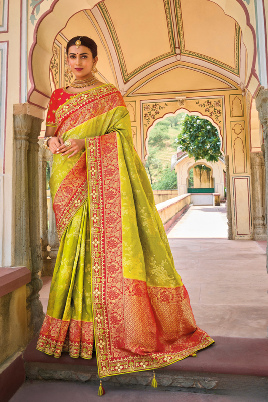 Pure Dola Silk Saree with Timeless Gota Patti Embroidery Elegance