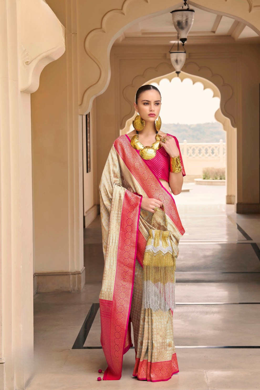 Banarasi P.V. Silk Saree with Exclusive Kanchipuram Weaving Design - LaVante Fashion