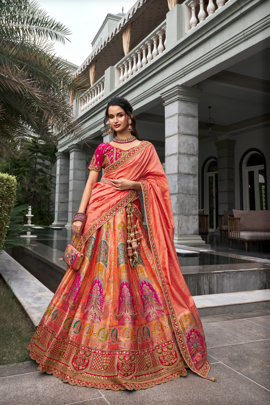 Traditional Banarasi Silk Bridal Lehenga with Zarkan and Cording Embellishments