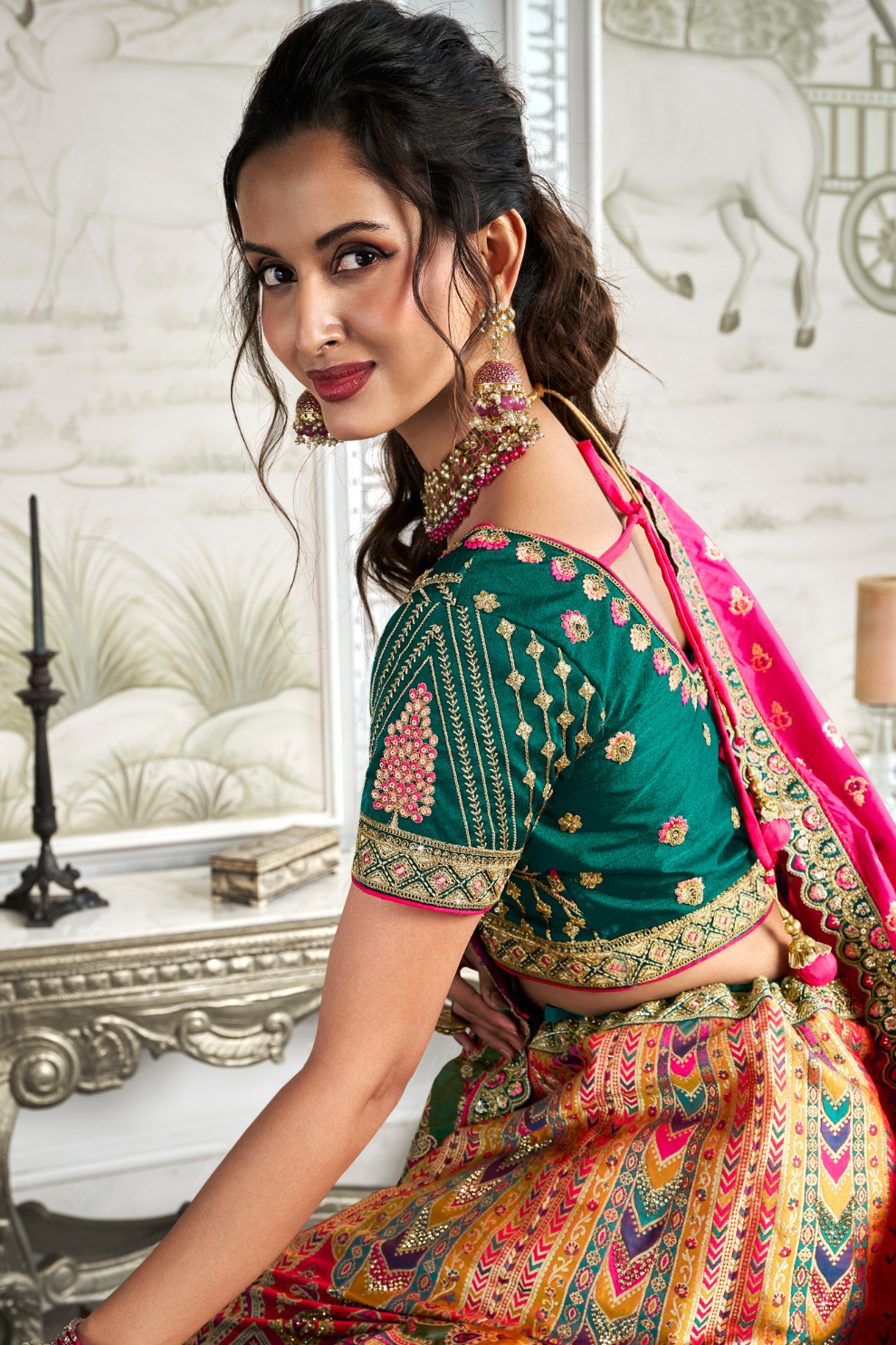 Traditional Banarasi Silk Bridal Lehenga with Zarkan and Cording Embellishments