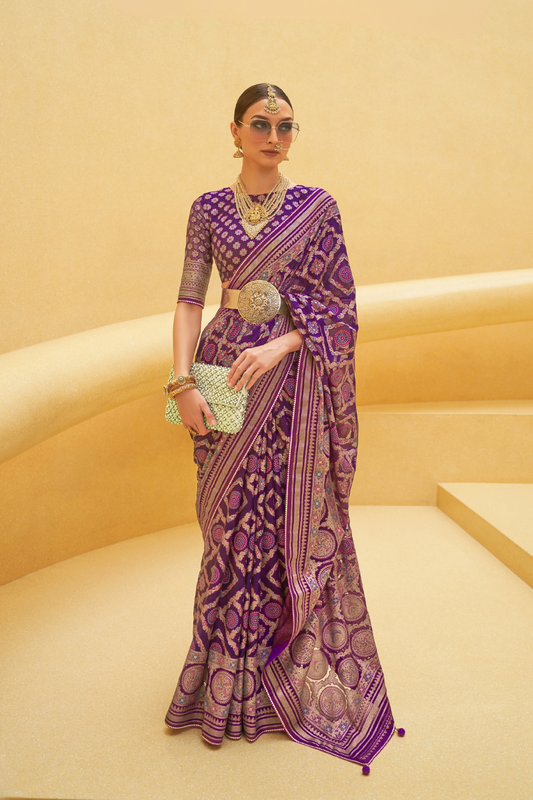 Banarasi Organza Bagh Floral Embellished Designer Saree