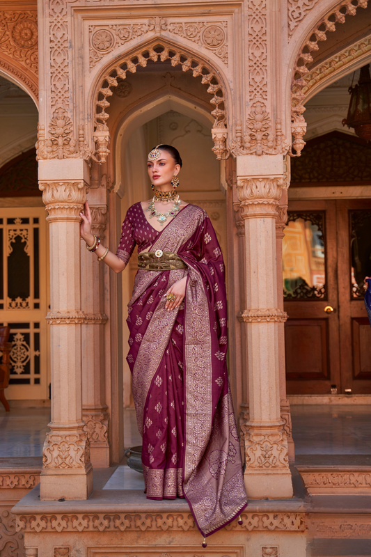 Banarasi Silk Blend Saree with Rich Zari Weaving