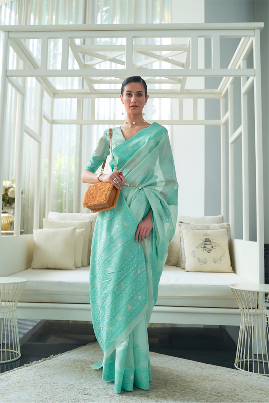 Classic Lucknowi Saree with Elegant Chikankari Silk Weaving Touch