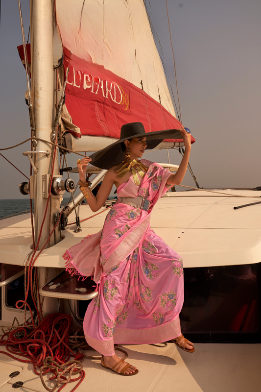 Chinon Nylon Saree with Elegant Handloom Weaving Design