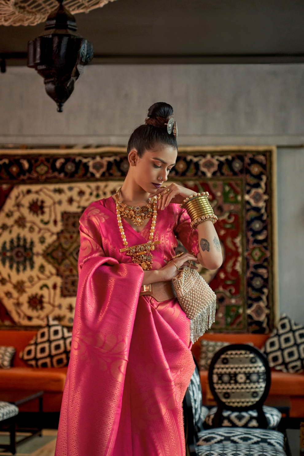 Elegant Art Silk Saree with Copper Zari Handloom Weaving