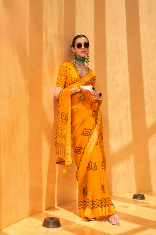 Daani Georgette Saree with Foil Print and Aqua Finish