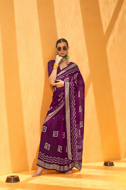 Daani Georgette Saree with Foil Print and Aqua Finish