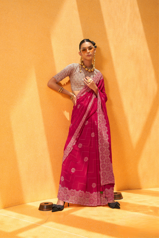 Daani Georgette Saree with Foil Print and Aqua Finish