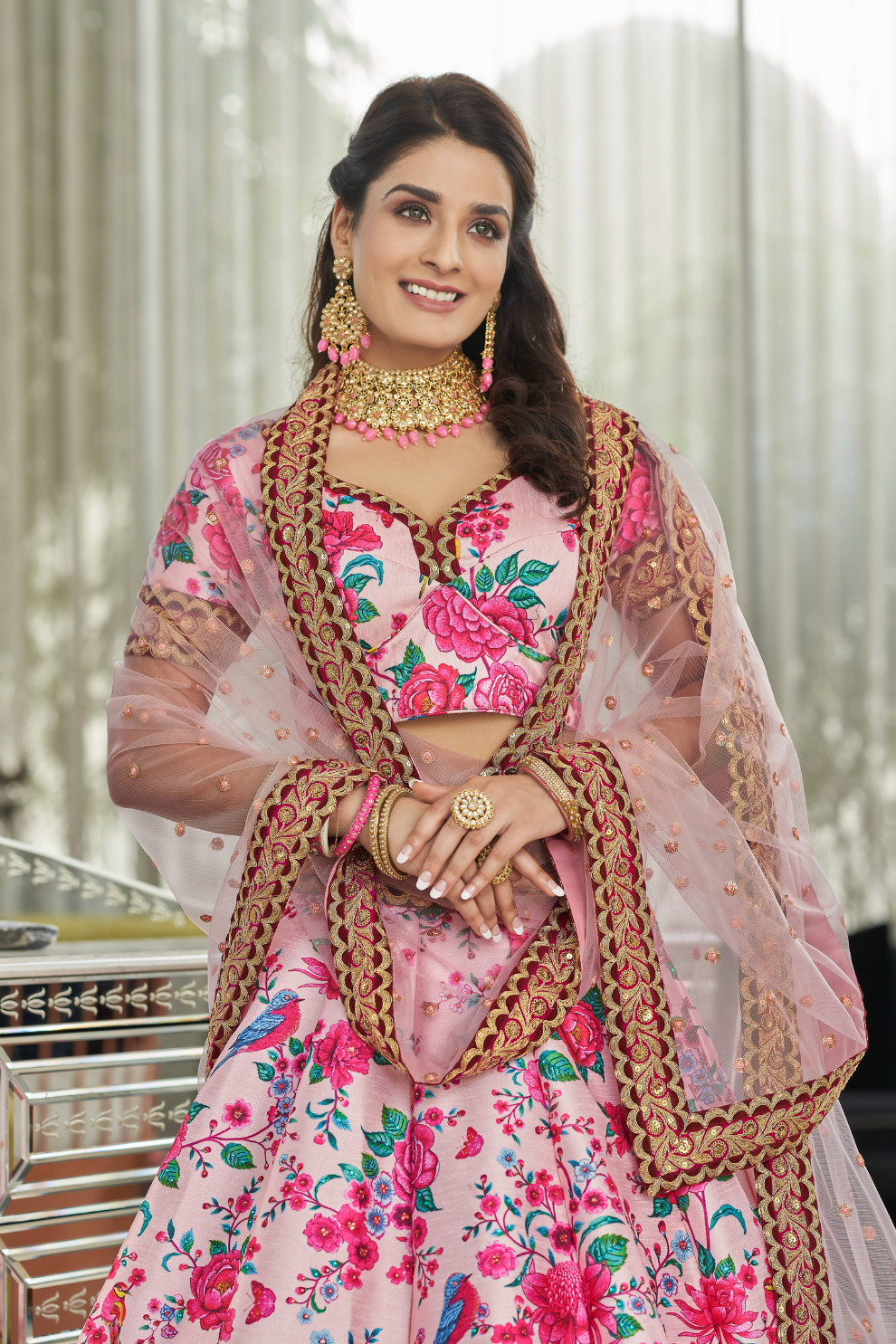 Digital Printed Lehenga with Dori, Sequins & Stone Embellishments