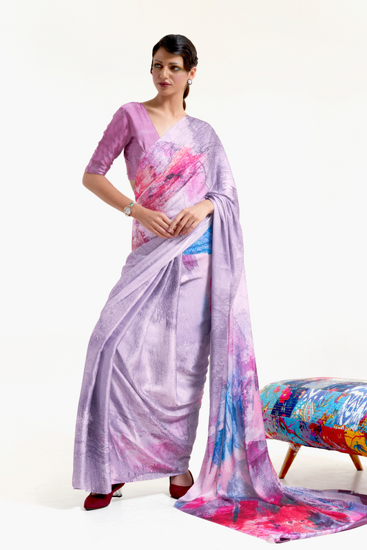 Casual Wear Satin Silk Saree with Smooth Finish