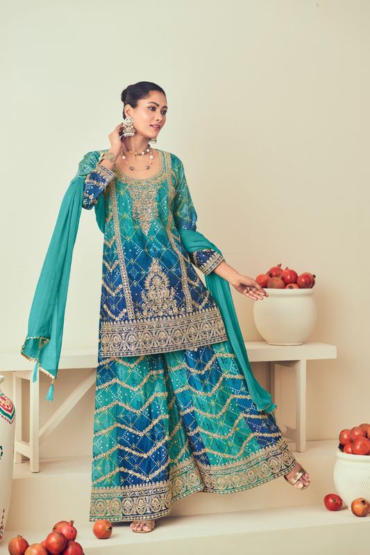 Royal Radiance Chinnon With Heavy Embroiderd Work Palazzo Suit for the Modern Diva