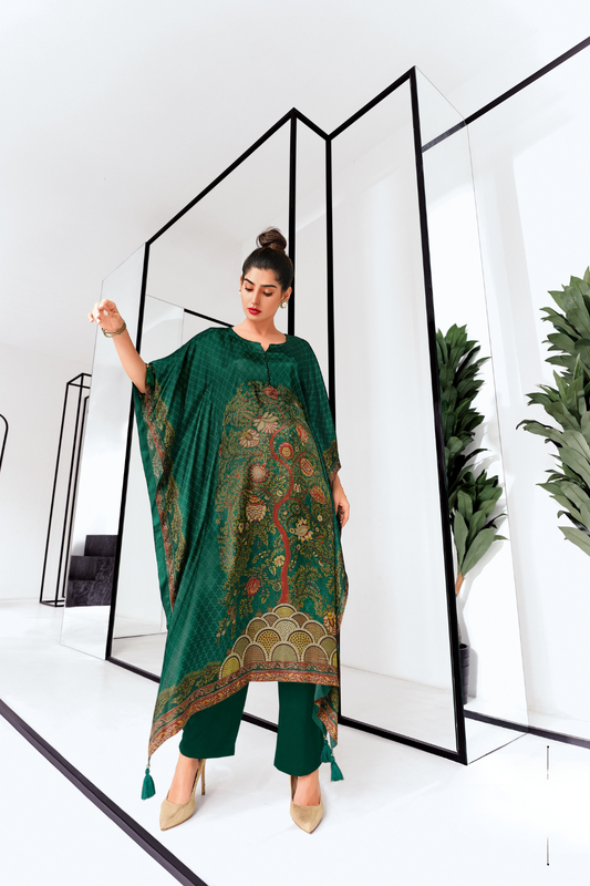 Gaji Silk Printed Kaftan Top Paired with Cotton Bottom