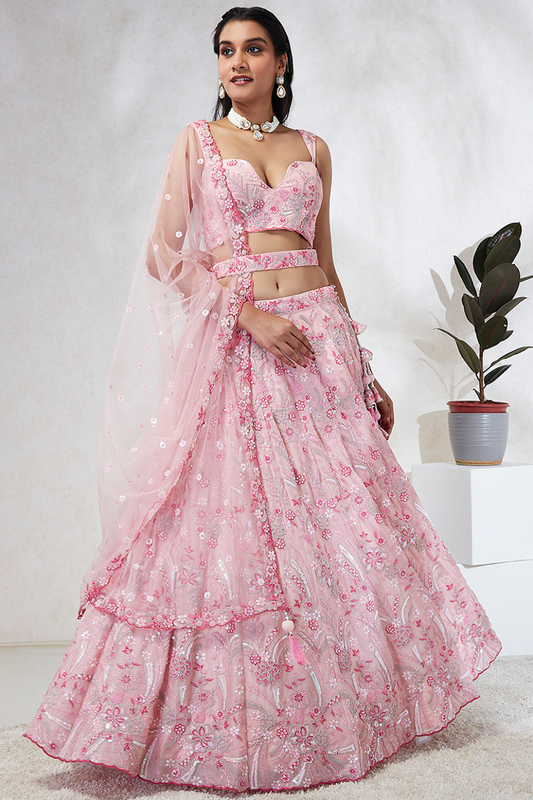 Georgette Sequins And Thread Embroidery Lehenga Choli Dupatta