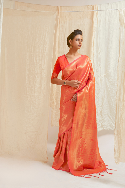 Kanjivaram Silk Saree with Traditional Handloom Weaving Art