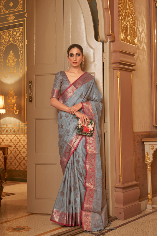 Zari Butta Tussar Silk Saree with Handwoven Elegance