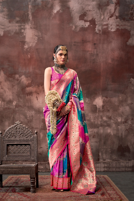 Printed Woven Rangkat Banarasi Silk Saree