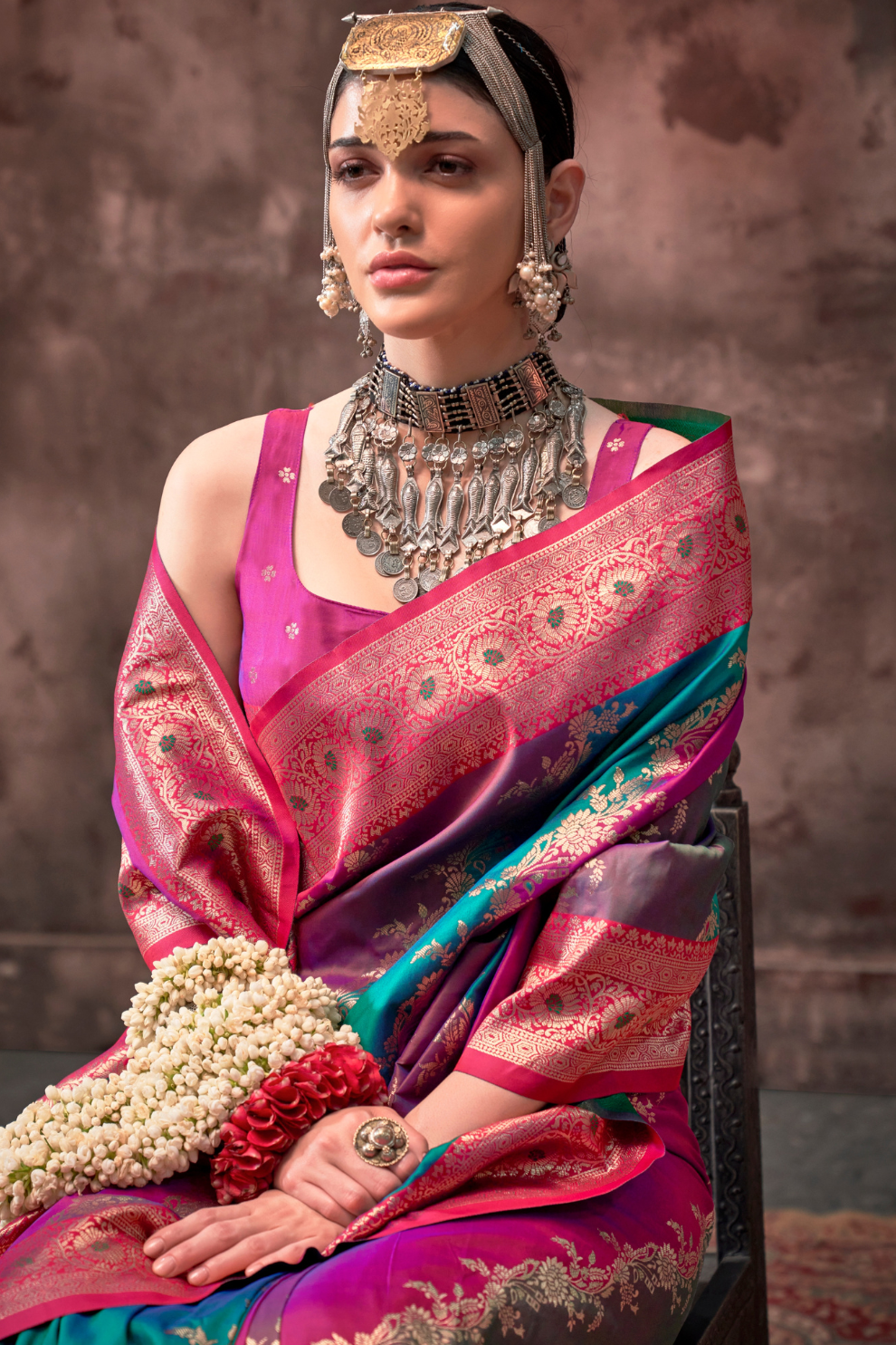 Printed Woven Rangkat Banarasi Silk Saree