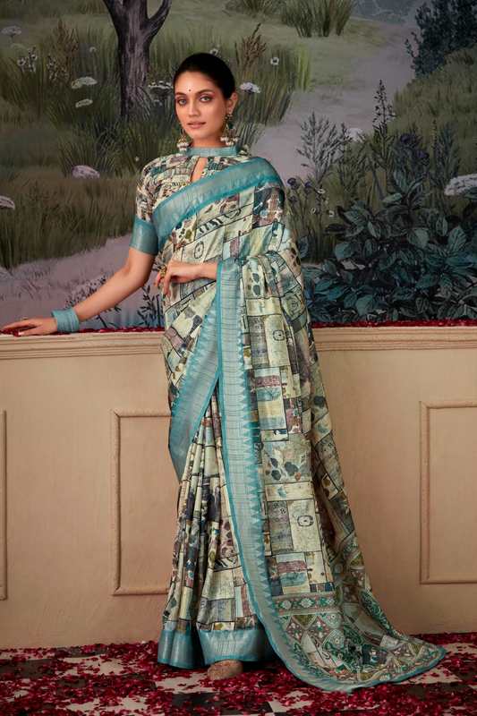 Handloom Tussar Silk with Digital Print - LaVante Fashion