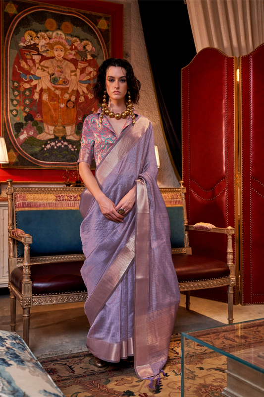 Handwoven Moss Chiffon Saree with Heavy Jacquard Blouse