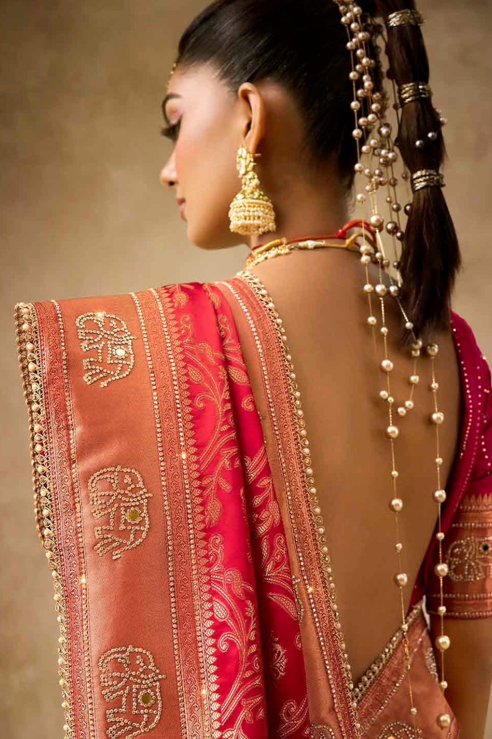 Designer Bridal Saree – Heavy Zardozi Border with Zircon & Kaanch WorK
