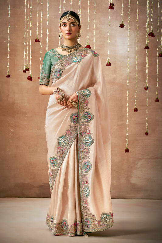 Tissue Dola Silk Embroidered Wedding Saree for Timeless Elegance