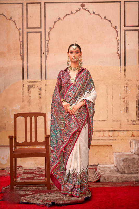 Pure Polyester Viscose Silk Saree with Hand Block Print - LaVante Fashion