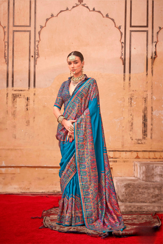Pure Polyester Viscose Silk Saree with Hand Block Print - LaVante Fashion