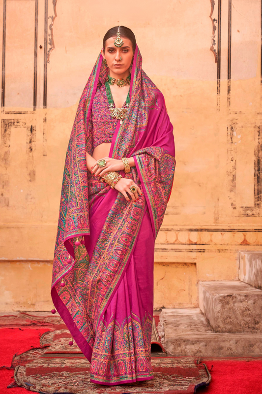 Pure Polyester Viscose Silk Saree with Hand Block Print - LaVante Fashion