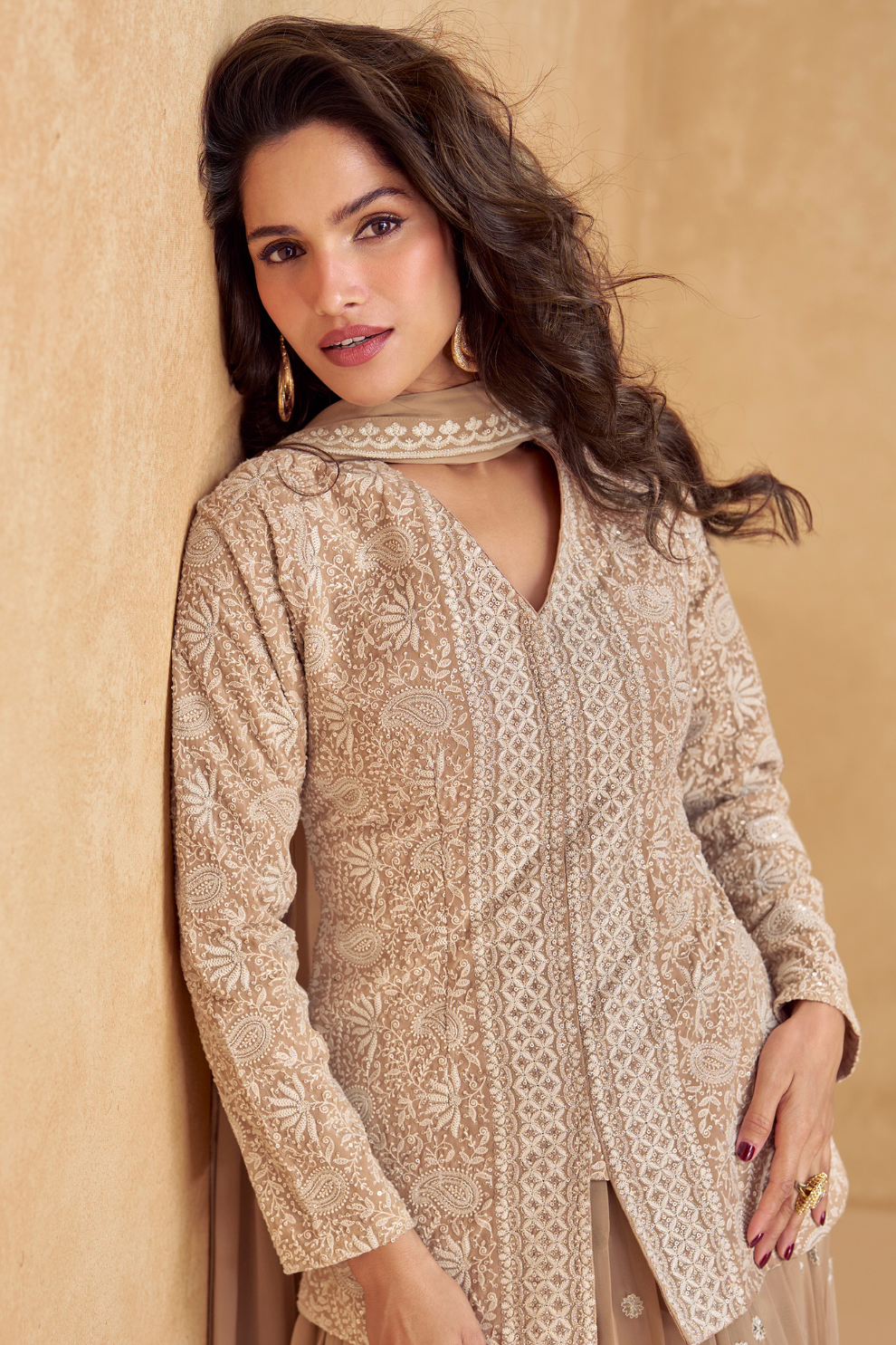 Elegance Redefined: Full-Length Indo-Western Dress with Zari Detailing for Luxe Festive Looks