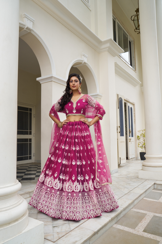 Graceful Thread and Sequin Embroidered Net Lehenga for Parties