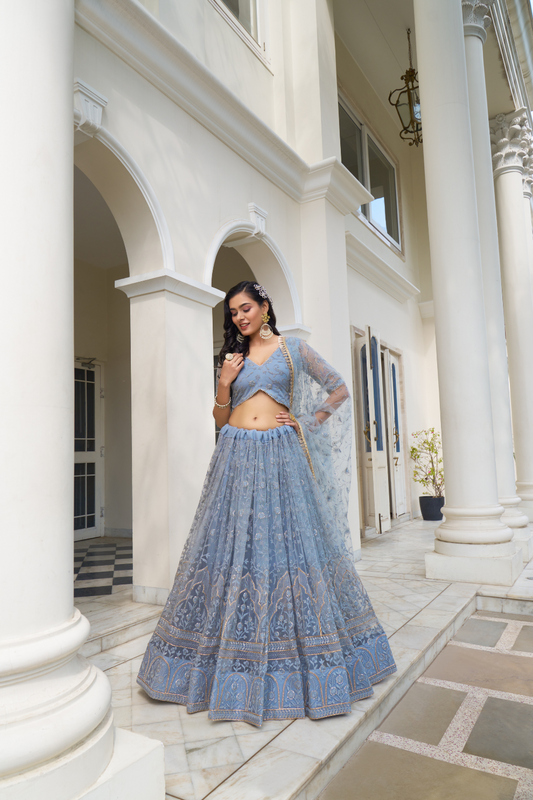 Graceful Thread and Sequin Embroidered Net Lehenga for Parties