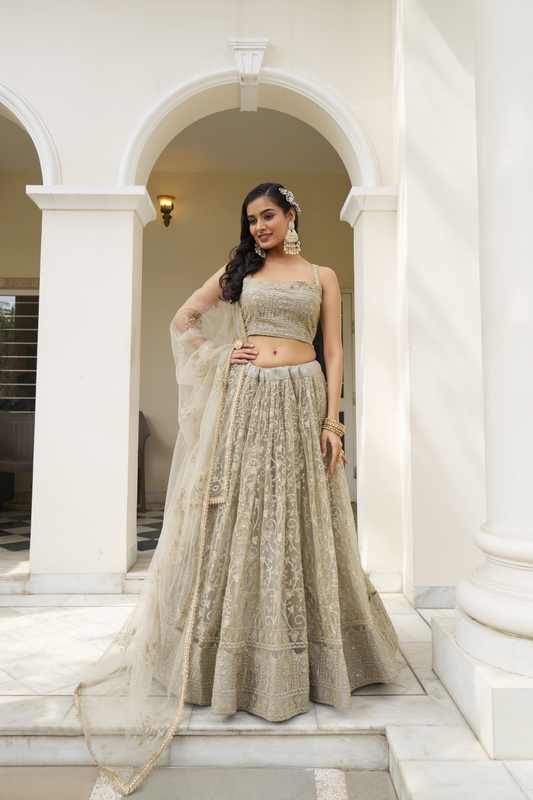 Graceful Thread and Sequin Embroidered Net Lehenga for Parties