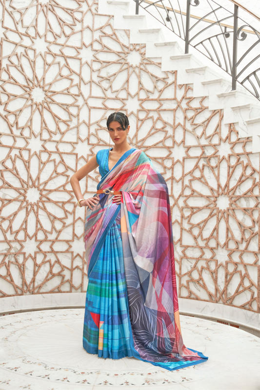 Digital Floral Printed Crepe Silk Saree with Graceful Drape