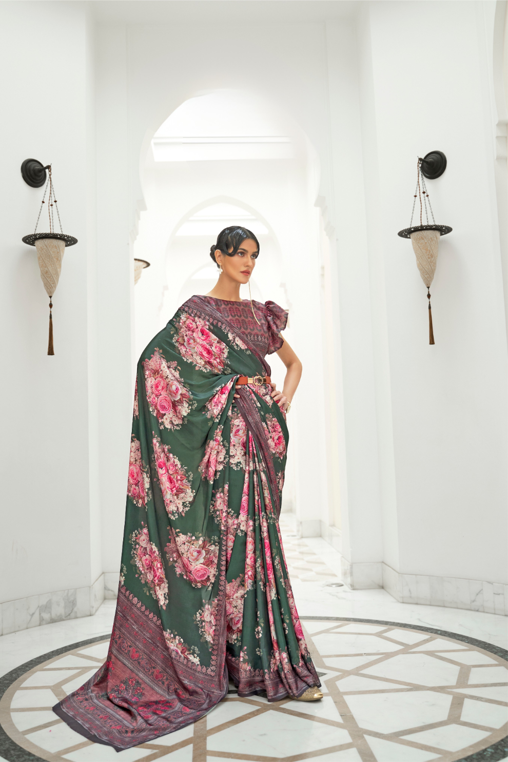 Digital Floral Printed Crepe Silk Saree with Graceful Drape
