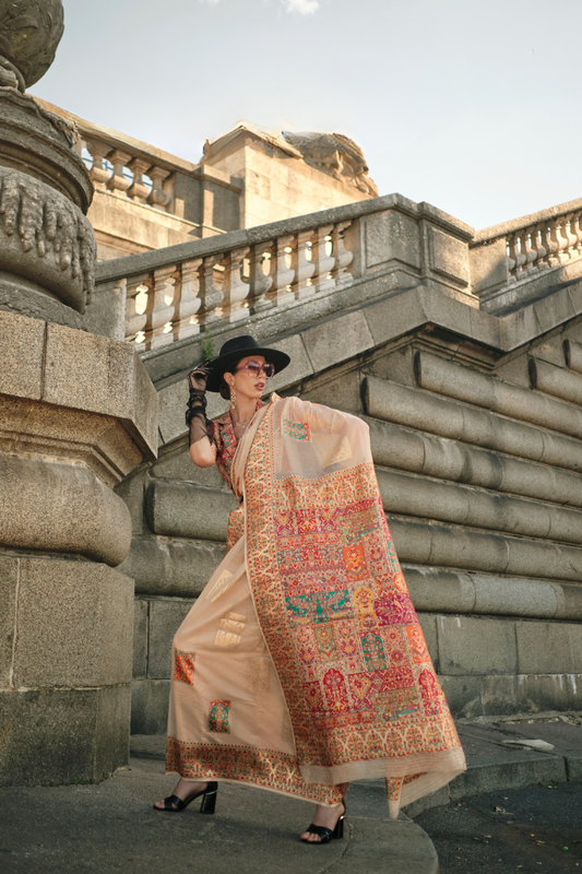 Kashmiri Modal Handloom Weaving Saree with Intricate Traditional Patterns