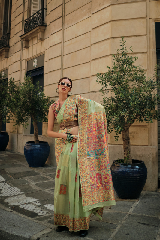 Kashmiri Modal Handloom Weaving Saree with Intricate Traditional Patterns