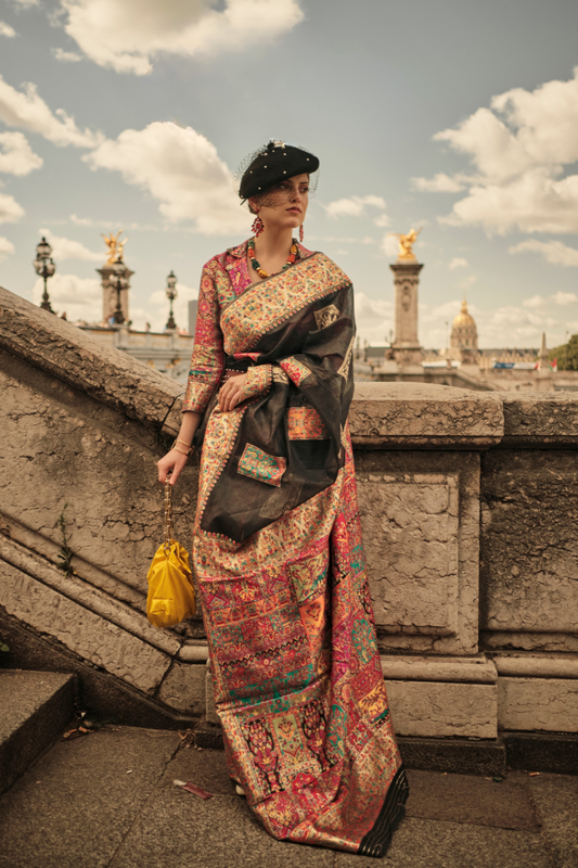 Kashmiri Modal Handloom Weaving Saree with Intricate Traditional Patterns