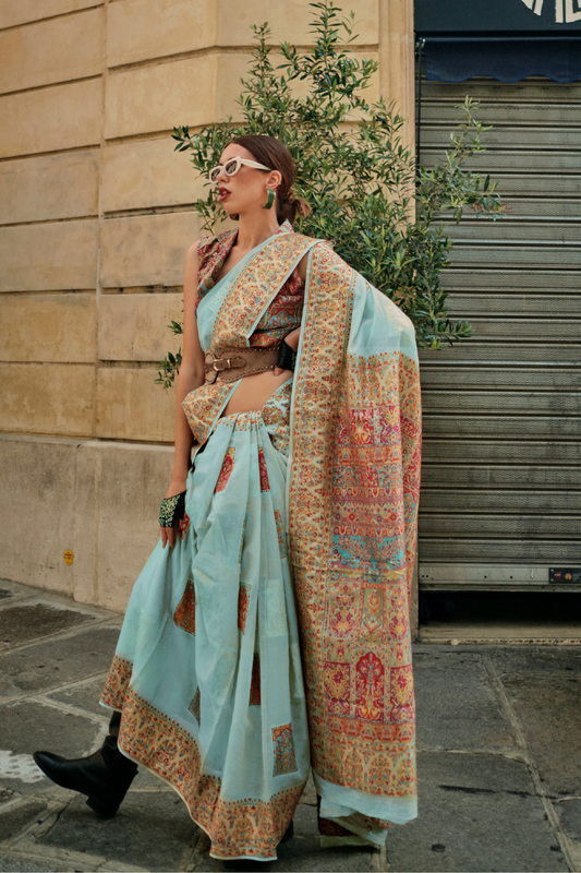 Kashmiri Modal Handloom Weaving Saree with Intricate Traditional Patterns