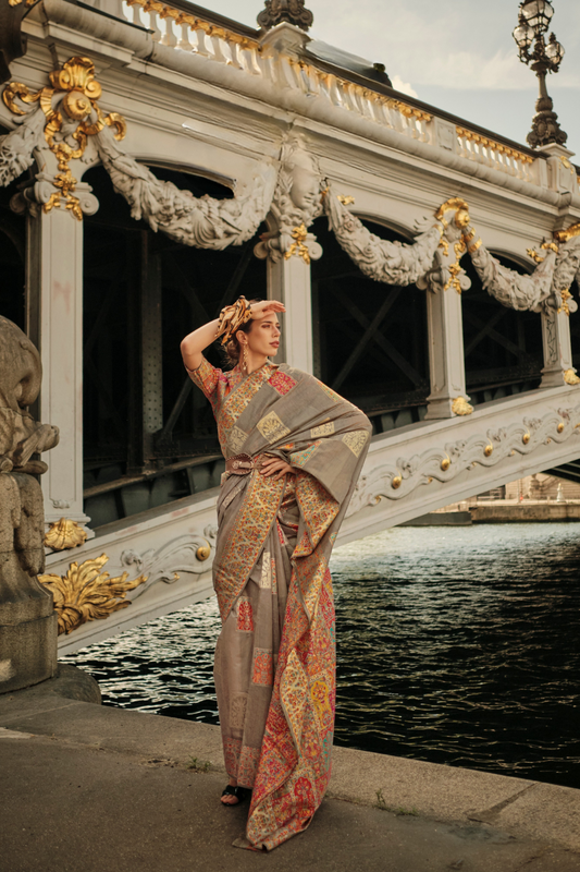 Kashmiri Modal Handloom Weaving Saree with Intricate Traditional Patterns