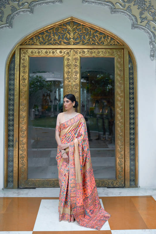 Premium Floral Banarasi Saree with Pashmina Silk Look