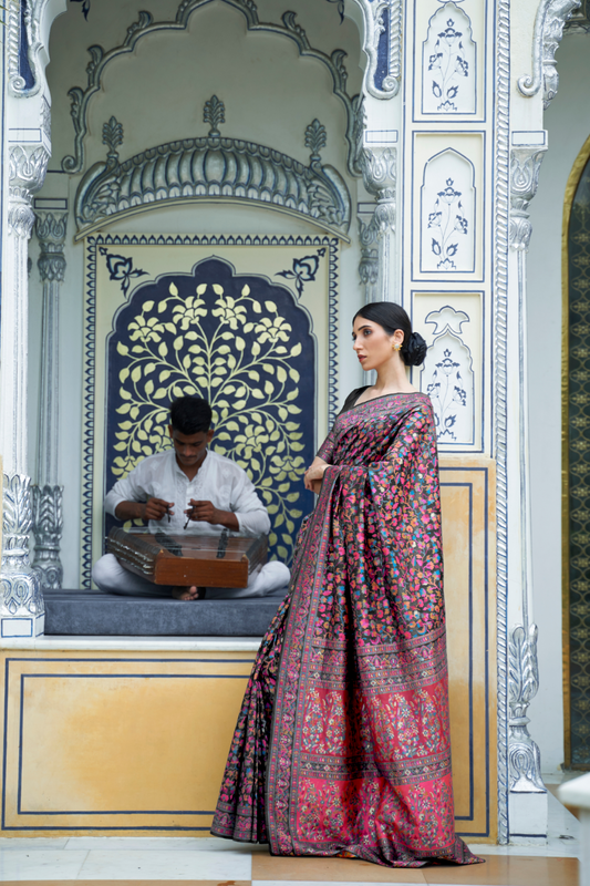 Premium Floral Banarasi Saree with Pashmina Silk Look