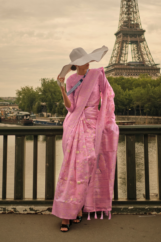 Kashmiri Organza Saree with Intricate Weaving Elegance