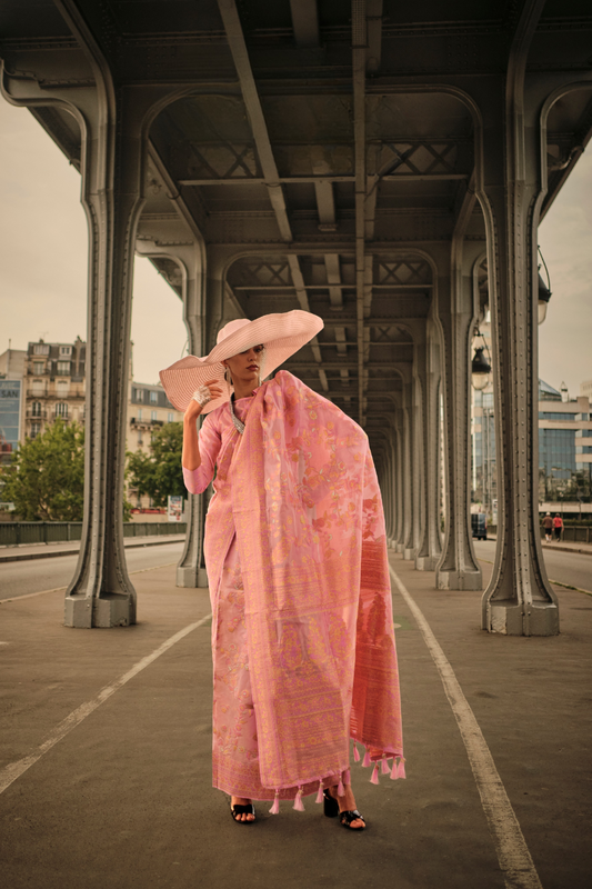 Kashmiri Organza Saree with Intricate Weaving Elegance